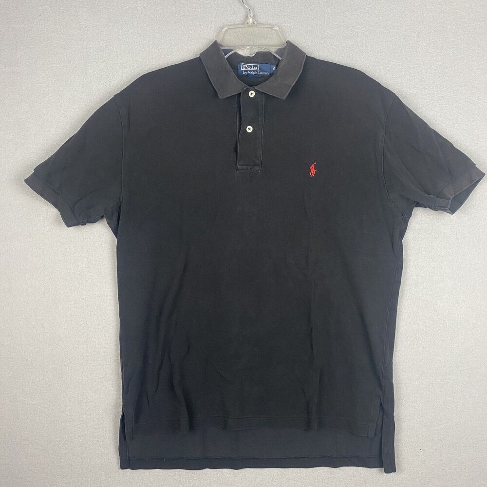 Ralph Lauren Red Pony Mens Black Short Sleeve Polo Shirt Size Medium Casual